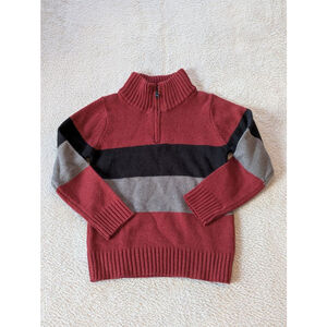 Boys MAXIMUS REX Red Black Gray Striped Quarter Zip Sweater Size 5